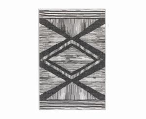 Dywan czarno kremowy, zewnętrzno-wewnętrzny,dwustronny, płasko tkany, sznurkowy 80x150 cm Elle Decor Rombus