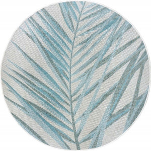 Dywan okrągły 160cm na taras, płasko tkany zewnętrzo-wewnętrzny,kremowo zielony wzór BOHO- NORTHRUGS PALM