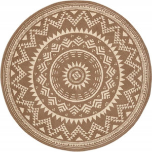 Dywan nowoczesny okrągły do salonu 200cm, beżowo kremowy wzór mandala -HANSE HOME