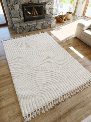 Chodnik nowoczesny 80x300cm, Elize HOME-Carla PALMIRA- kremowy wzór boho z frędzlami