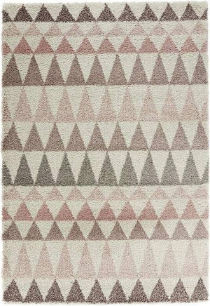 Dywan Shaggy do salonu 200x290cm,Mint Rugs- Triangle, kremowo różowy wzór boho