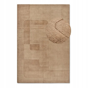 Dywan wełniany do salonu 190x280cm-Villeroy&BOCH Charlotte , beżowy z miękkim włosiem, wycinany 3d