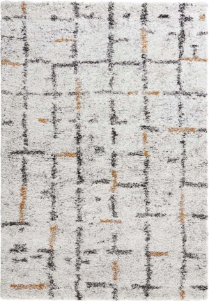 Dywan shaggy do salonu 80x150cm-Mint RUGS GRID ,kremowy wzór BOHO