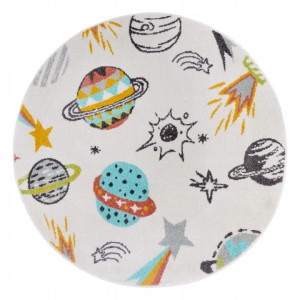 Dziecięcy dywan okrągły 100cm Hanse Home- kremowy KOSOMOS,PLANETY