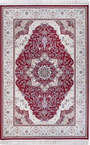 Dywan tradycyjny do salonu 155x235cm,Villeroy&Boch klasyczny kremowo czerwony wzór z frędzlami
