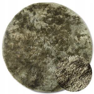 Dywan Shaggy okrągły 160cm-Elle DECOR COSY pluszowy butelkowa zieleń