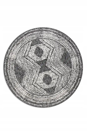 Dywan okrągły ELLE DECOR - GEMINI ,czarno kremowy dywan zewnętrzno-wewnętrzny,dwustronny płasko tkany koło ø 140 cm