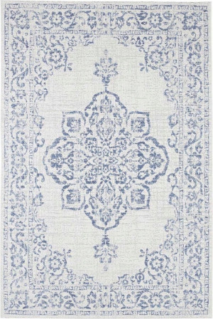 Dywan na taras 200x290cm- Northrugs TILOS ,kremowo niebieski dywan zewnętrzno-wewnętrzny, płasko tkany typu sizal