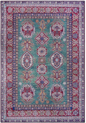 Dywan orientalny do salonu 120x160 Nouristan KAZAK , zielono czerwony wzór płasko tkany