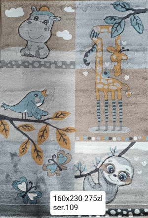 Dywan dziecięcy 120x170cm, wzór w wesołe zwierzątka, hipopotan ,koala, żyrafa
