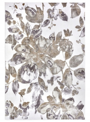 Dywan nowoczesny pluszowy do salonu 67x110 cm-Hanse HOME SHINE, kremowo beżowo szary,miękkie włosie wzór w kwiaty