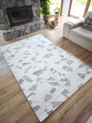 Ekskluzywny gruby Dywan SETA HALI, pluszowy wzór loftowy do salonu 160x230cm,kremowo szary