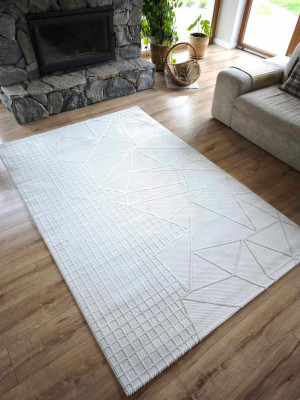 Ekskluzywny gruby Dywan SETA HALI, pluszowy wzór loftowy do salonu 160x230cm,kremowy