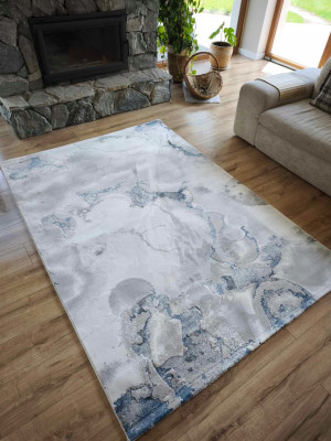 Ekskluzywny gruby Dywan SETA HALI, pluszowy wzór loftowy do salonu 160x230cm,kremowo niebieski