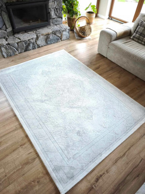 Ekskluzywny gruby Dywan SETA HALI, pluszowy wzór loftowy do salonu 160x230cm,kremowo błękitny