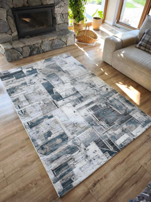 Ekskluzywny gruby Dywan SETA HALI, pluszowy wzór loftowy do salonu 160x230cm,kremowo szaro niebieski