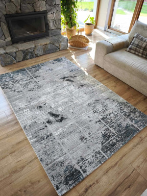 Ekskluzywny gruby Dywan SETA HALI, pluszowy wzór loftowy do salonu 160x230cm,kremowo szaro turkusowy