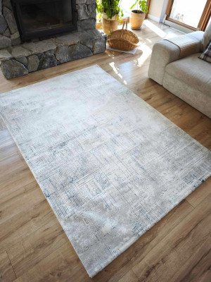 Ekskluzywny gruby Dywan SETA HALI, pluszowy wzór loftowy do salonu 160x230cm,kremowo błękitny