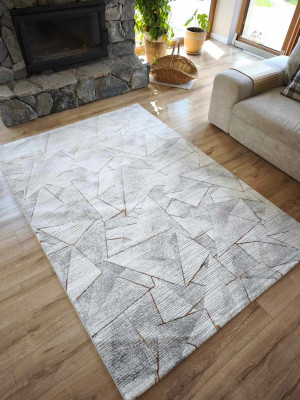 Ekskluzywny gruby Dywan SETA HALI, pluszowy wzór loftowy do salonu 160x230cm,kremowo szaro brązowy