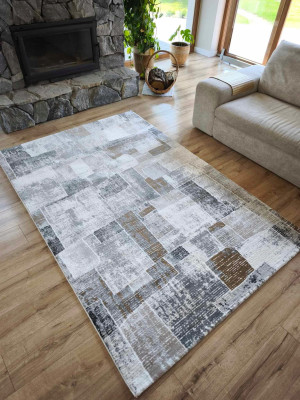 Ekskluzywny gruby Dywan SETA HALI, pluszowy wzór loftowy do salonu 160x230cm,kremowo szaro beżowy