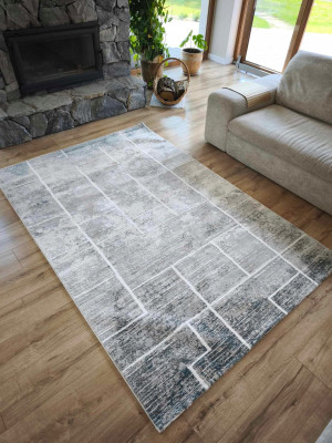 Ekskluzywny gruby Dywan SETA HALI, pluszowy wzór loftowy do salonu 160x230cm,kremowo szaro niebiesko beżowy