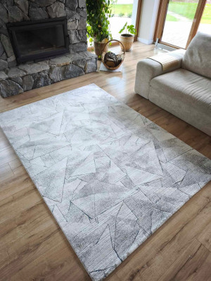 Ekskluzywny gruby Dywan SETA HALI, pluszowy wzór loftowy do salonu 160x230cm,kremowo szaro błękitny