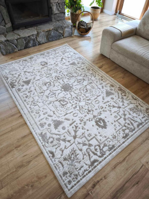 Ekskluzywny gruby Dywan SETA HALI, pluszowy wzór loftowy do salonu 160x230cm,kremowo beżowy