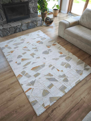 Ekskluzywny gruby Dywan SETA HALI, pluszowy wzór loftowy do salonu 160x230cm,kremowo szaro pomarańczowy