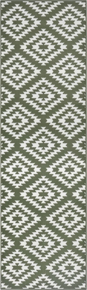 Chodnik na korytarz, przedpokój 80x300cm-Hanse Home Basic z krótkim miękkim włosem, zielono kremowy