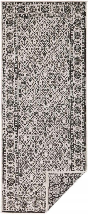 Chodnik 80x350cm NORTHRAGS CURACAO- czarno kremowy, płasko tkany, sznurkowy ,dwustronny,zewnętrzno-wewnętrzny