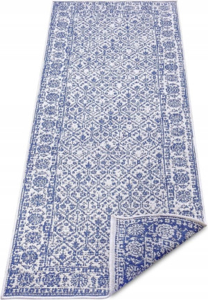 Chodnik 80x350cm NORTHRAGS CURACAO- niebiesko kremowy, płasko tkany, sznurkowy ,dwustronny,zewnętrzno-wewnętrzny