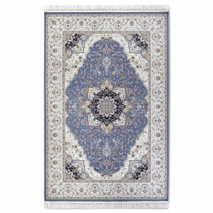 Dywan tradycyjny do salonu 190x285cm, Villeroy&BOCH ETIENNE ,klasyczny wzór niebiesko kremowy z frędzlami