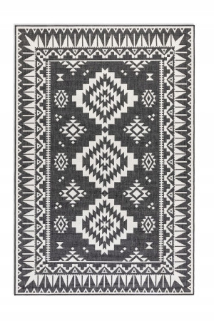 Dywan na taras 80x150cm ELLE DECORATION GEMINI- czarno kremowy, dwustronny płasko tkany,zewnętrzno-wewnętrzny