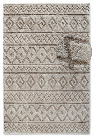 Dywan pluszowy do salonu 120x170cm-Elle DECOR Itinerance ,beżowy nowoczesny wzór 3D