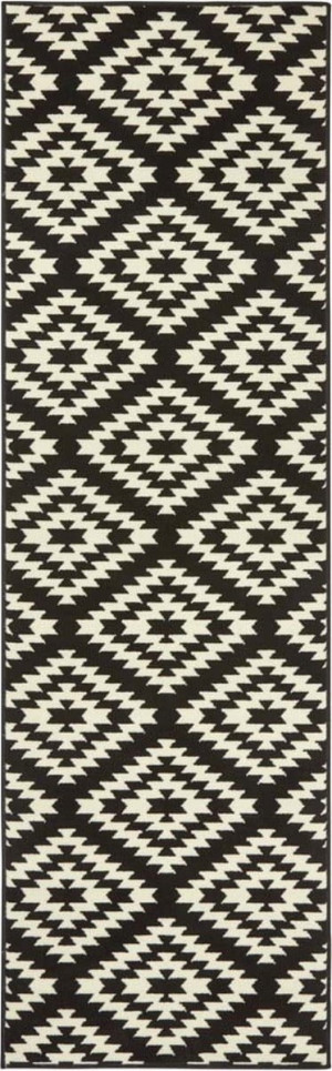 Chodnik na korytarz, przedpokój 80x350cm-Hanse Home Basic z krótkim miękkim włosem, czarno kremowy nowoczesny
