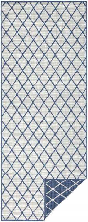 Chodnik 80x350cm NORTHRAGS MALAGA- niebiesko kremowy, płasko tkany, sznurkowy ,dwustronny,zewnętrzno-wewnętrzny