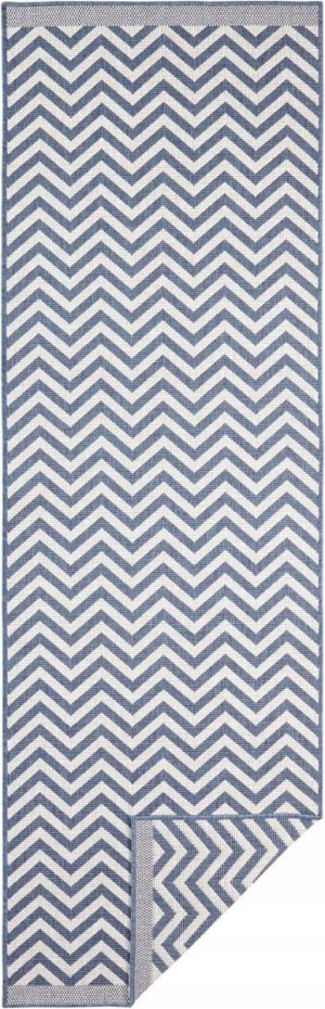 Chodnik 80x250cm NORTHRUGS PALMA- niebiesko kremowy , płasko tkany, sznurkowy ,dwustronny,zewnętrzno-wewnętrzny