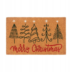 Dywanik,wycieraczka antypoślizgowa, na gumowym spodzie,beżowa, typu KOKOS 40x70cm świąteczna MERRY CHRISTMAS