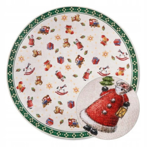 Dywan okrągły 150cm antypoślizgowy pod choinkę,VILLEROY&BOCH świąteczny czerwono zielono kremowy, płasko tkany