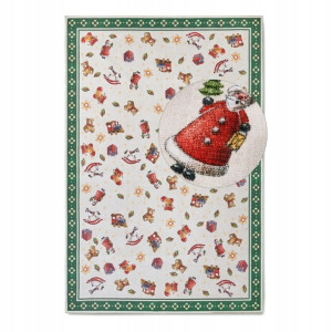 Dywan pod choinkę 160x230cm antypoślizgowy-VILLEROY&BOCH świąteczny czerwono zielono kremowy, płasko tkany