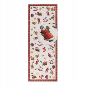 Dywan, chodnik pod choinkę 80x200cm antypoślizgowy-VILLEROY&BOCH świąteczny czerwono kremowy, płasko tkany