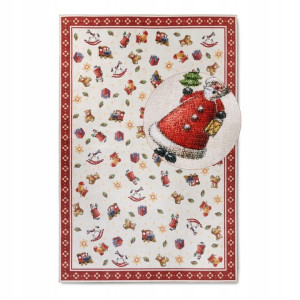Dywan, chodnik pod choinkę 50x80cm antypoślizgowy-VILLEROY&BOCH świąteczny czerwono kremowy, płasko tkany