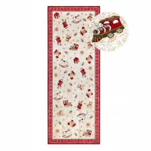 Dywan, chodnik pod choinkę 80x200cm antypoślizgowy-VILLEROY&BOCH świąteczny czerwono kremowy, płasko tkany