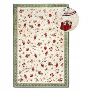 Dywan, chodnik pod choinkę 50x80cm antypoślizgowy-VILLEROY&BOCH świąteczny czerwono zielono kremowy, płasko tkany