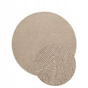 Dywan okrągły wełniany do salonu 150cm-Hanse Home Eleni , beżowy z miękkim włosiem, wycinany 3d