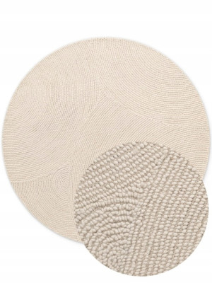Dywan okrągły wełniany do salonu 120cm-Hanse Home Eleni , kremowy z miękkim włosiem, wycinany 3d