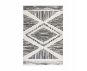 Dywan zewnętrzno-wewnętrzny na taras 120x170cm,dwustronny ,sznurkowy ELLE DECOR RHOMBUS, czarno kremowy , płasko tkany