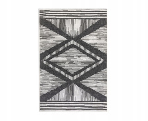 Dywan na taras 200x290cm -ELLE DECOR GEMINI czarno kremowy dywan,dwustronny, zewnętrzno-wewnętrzny sznurkowy, płasko tkany