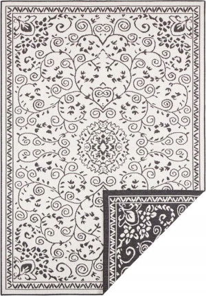 Dywan na taras 200x290cm -NORTRUGS LEYTE czarno kremowy dywan,dwustronny, zewnętrzno-wewnętrzny sznurkowy, płasko tkany