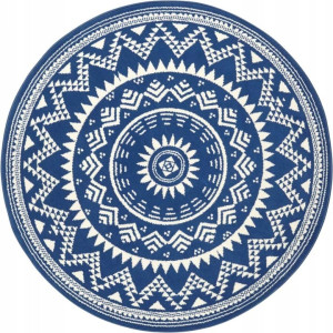Dywan nowoczesny okrągły do salonu 200cm, niebiesko kremowy wzór mandala -HANSE HOME